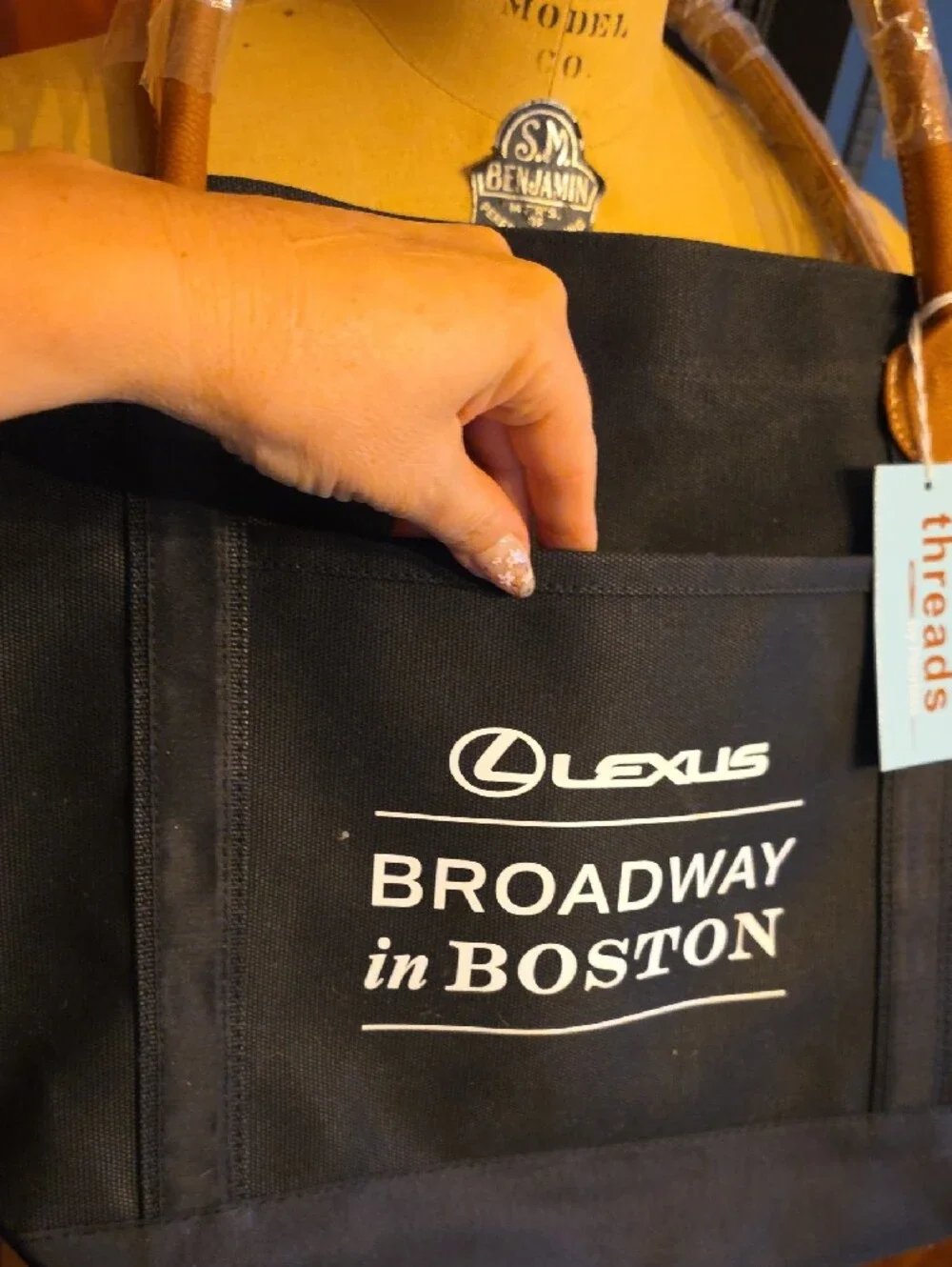 Broadway in Boston Black Tote with Brown Handles